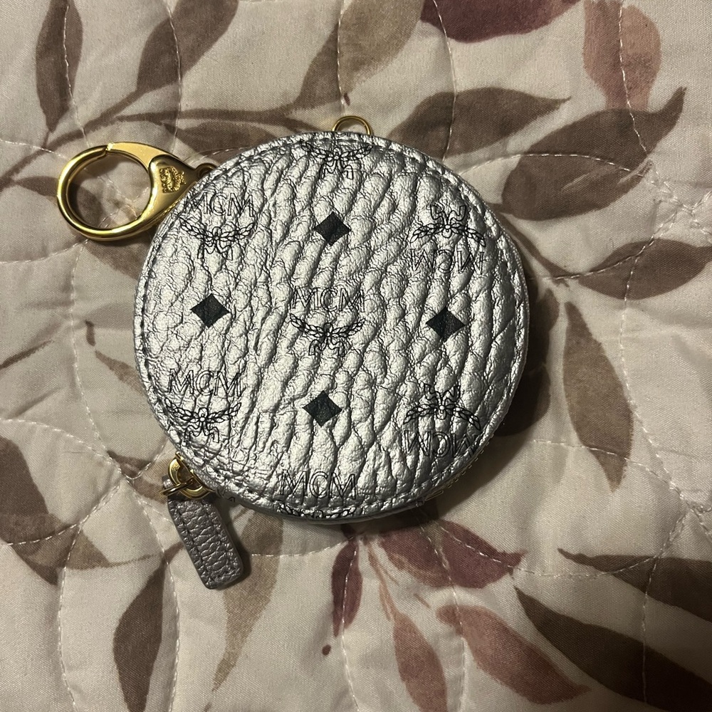 MCM Silver Coin Purse with Gold Accents